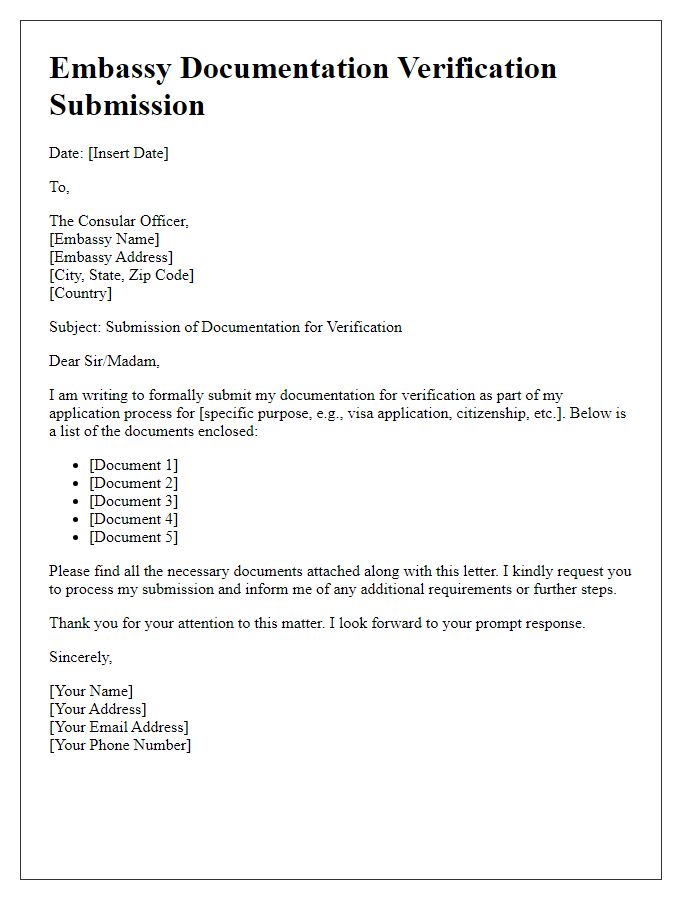 Letter template of Embassy Documentation Verification Submission