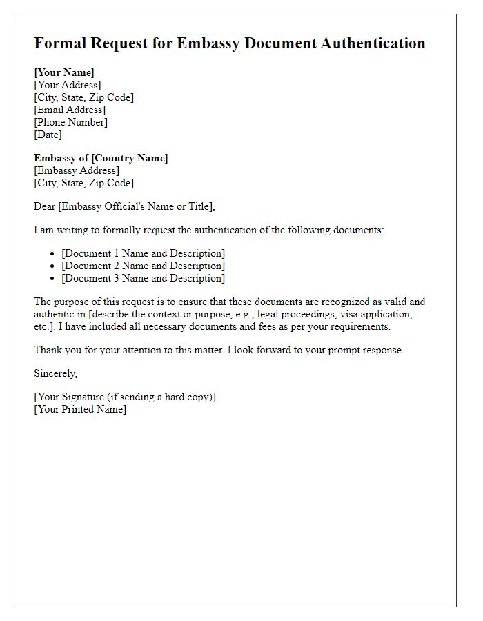 Letter template of Formal Request for Embassy Document Authentication