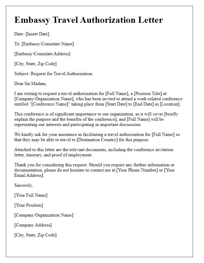 Letter template of embassy travel authorization for work-related conference