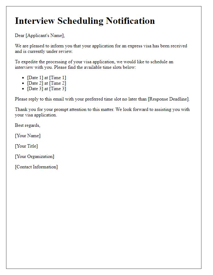 Letter template of express visa processing interview scheduler