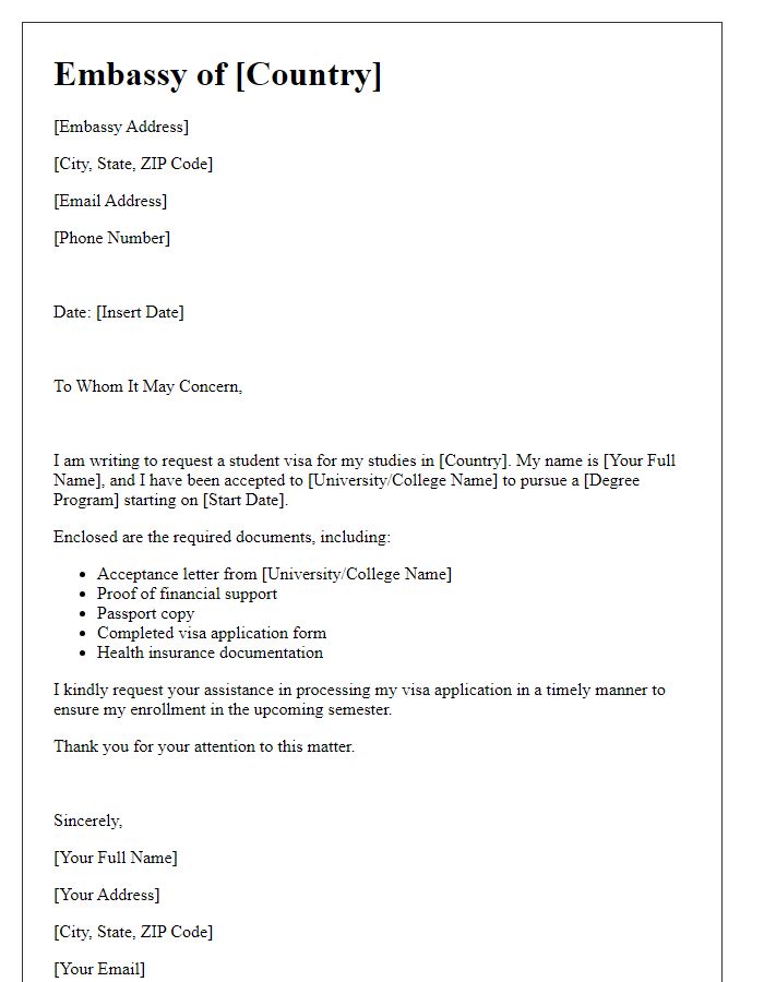 Letter template of embassy correspondence for student visa