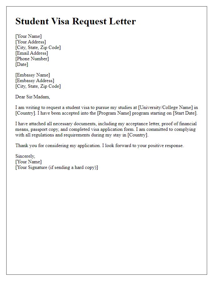 Letter template of student visa request for embassy