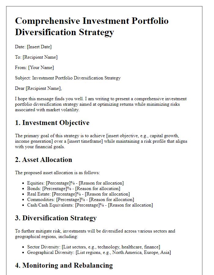 Letter template of comprehensive investment portfolio diversification strategy