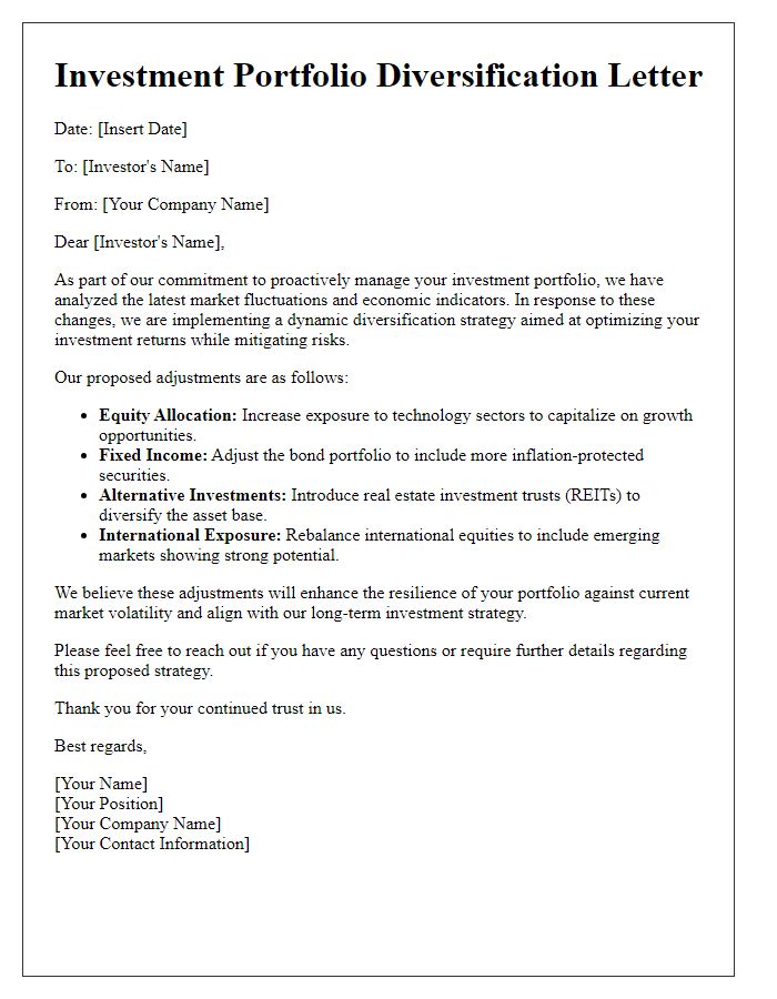 Letter template of dynamic investment portfolio diversification in response to market changes