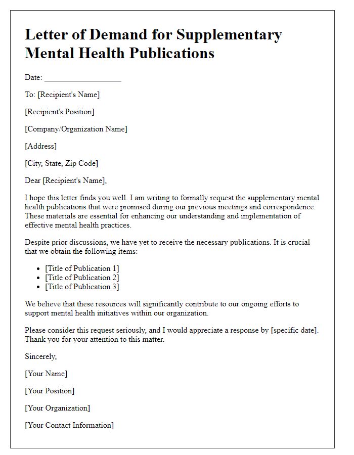 Letter template of demand for supplementary mental health publications