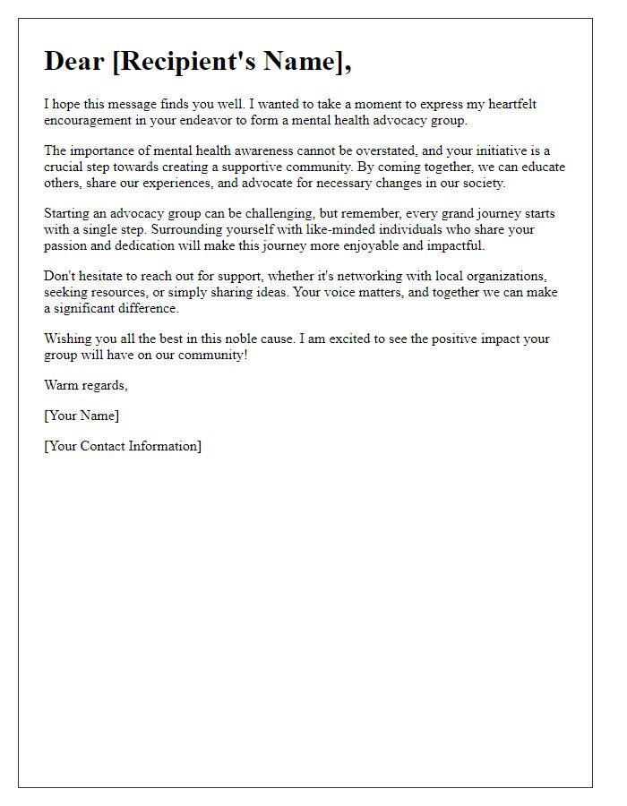 Letter template of encouragement for forming a mental health advocacy group