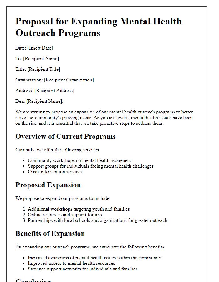 Letter template of proposal for expanding mental health outreach programs