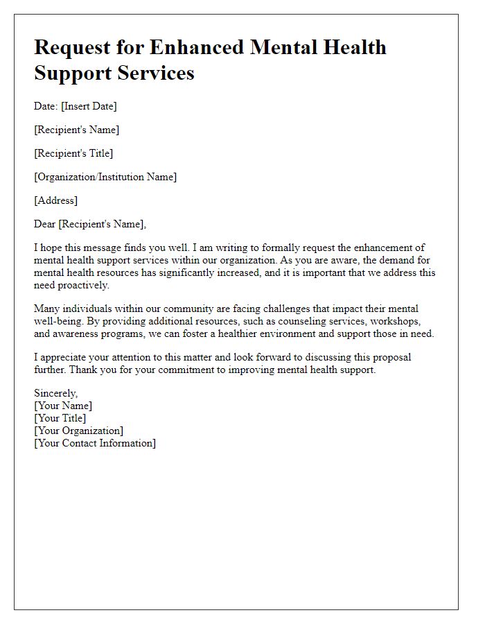 Letter template of request for enhanced mental health support services