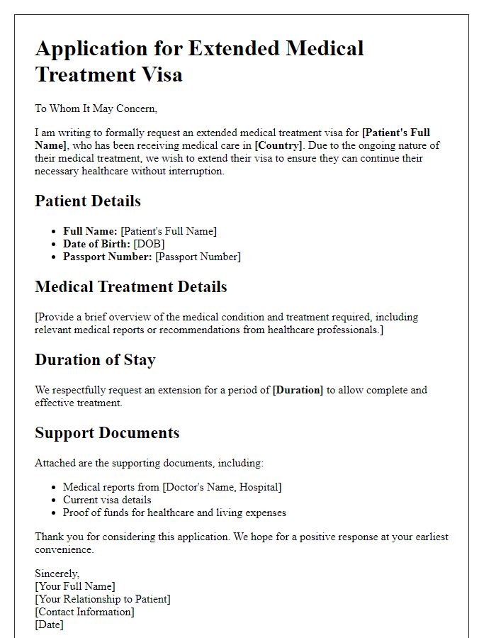 Letter template of extended medical treatment visa