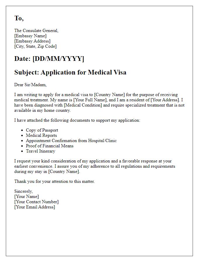 Letter template of medical visa application for embassy