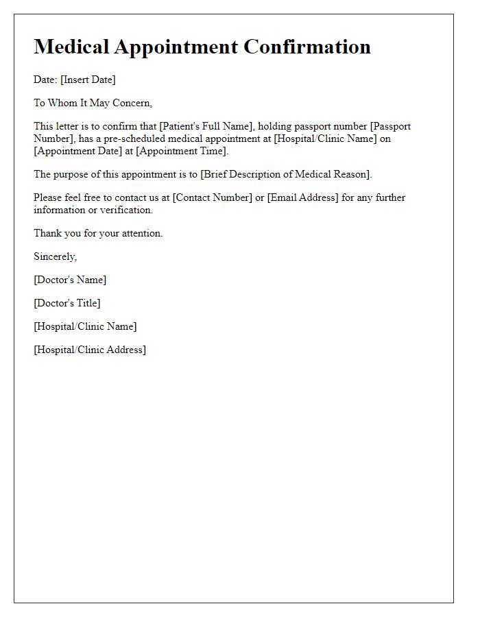 Letter template of pre-scheduled medical appointment visa