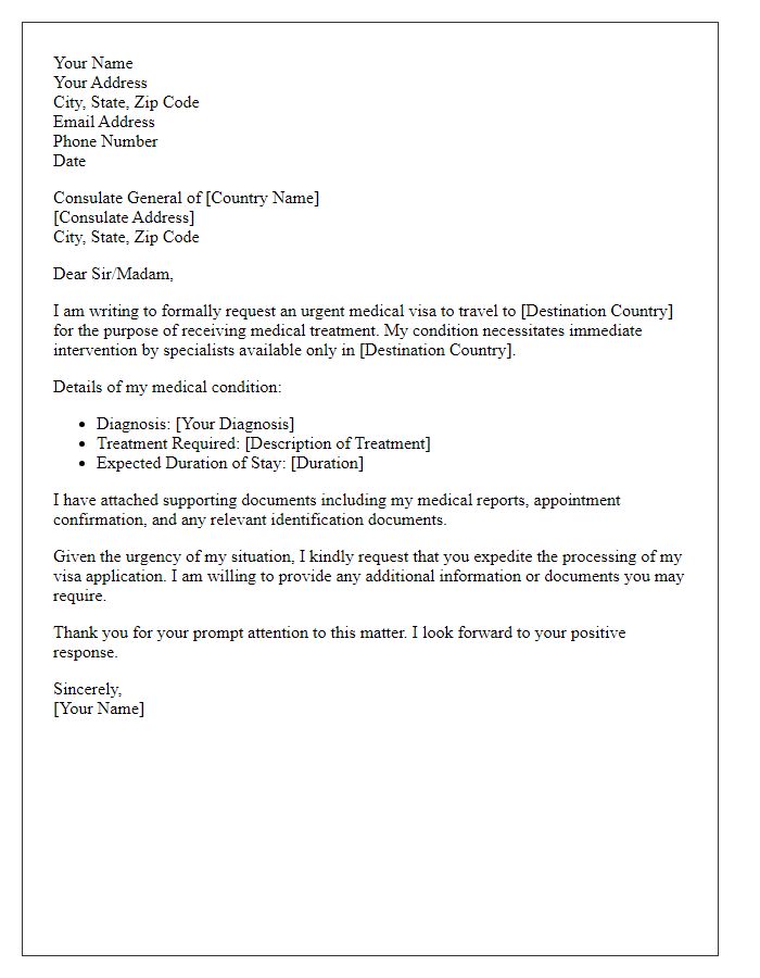 Letter template of urgent medical visa request