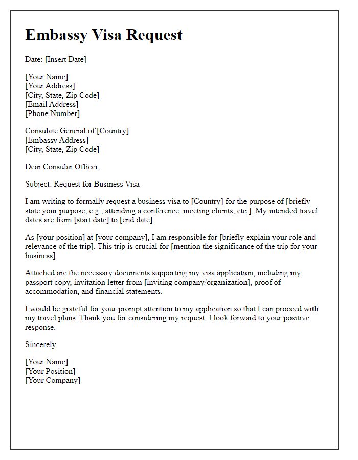 Letter template of embassy business visa request