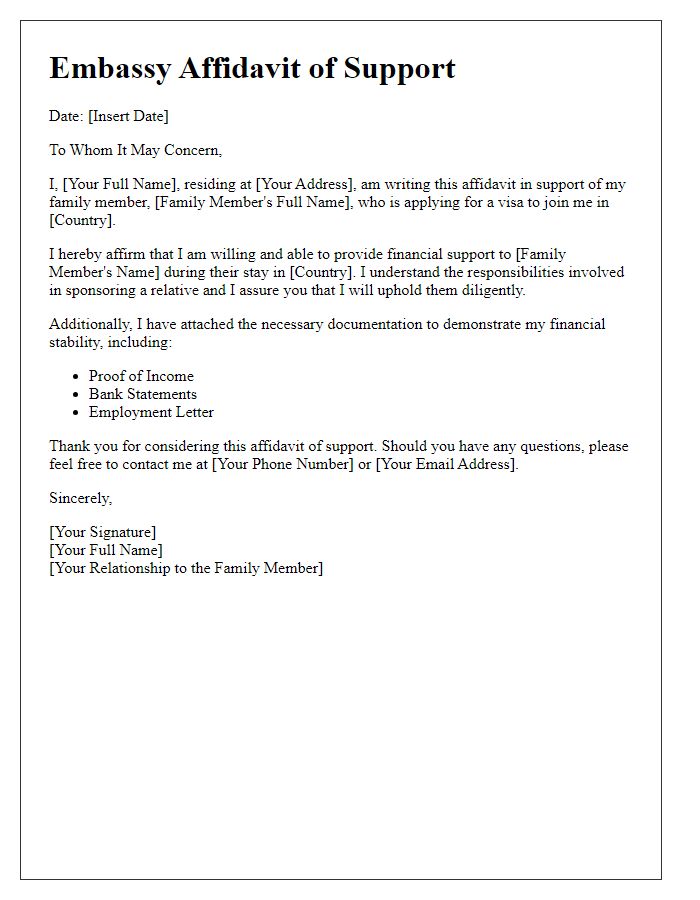 Letter template of embassy affidavit of support for family sponsorship.