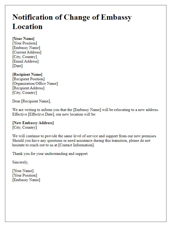 Letter template of Change of Embassy Location