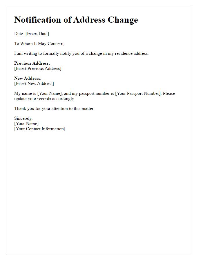 Letter template of Notification for Embassy Address Change