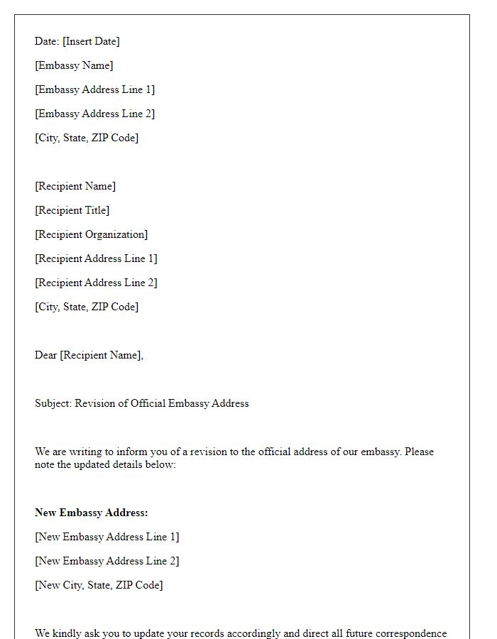 Letter template of Official Embassy Address Revision