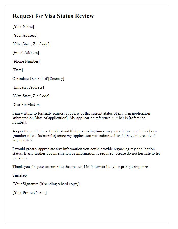 Letter template of embassy visa status review request