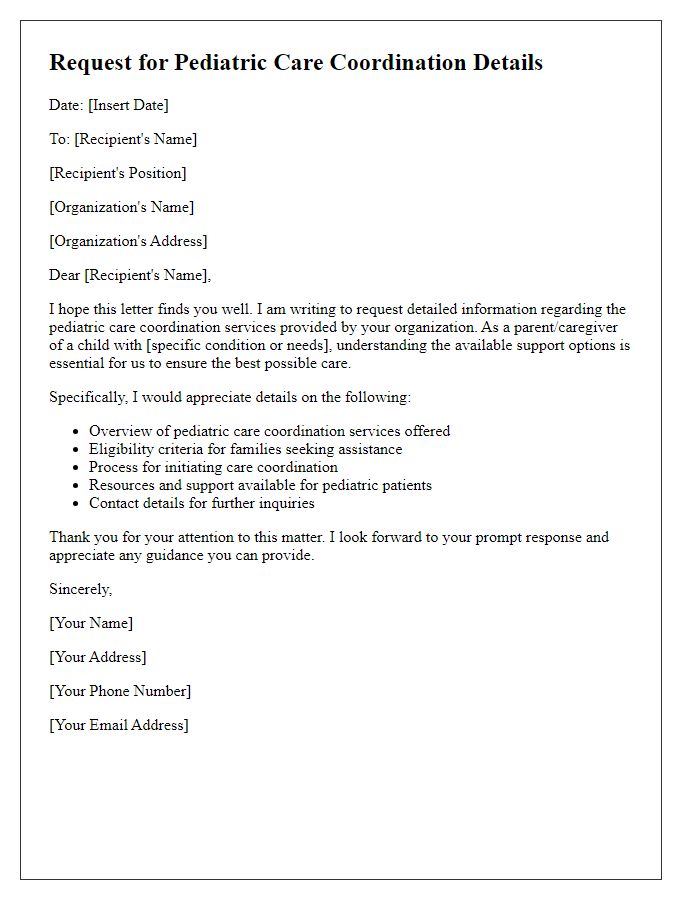 Letter template of request for pediatric care coordination details