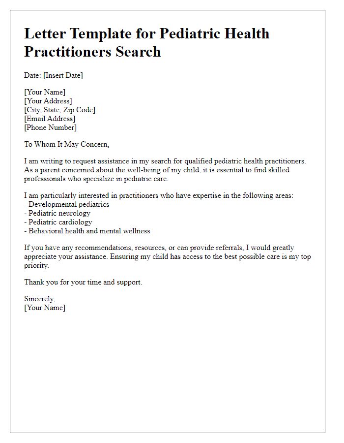 Letter template of search for pediatric health practitioners