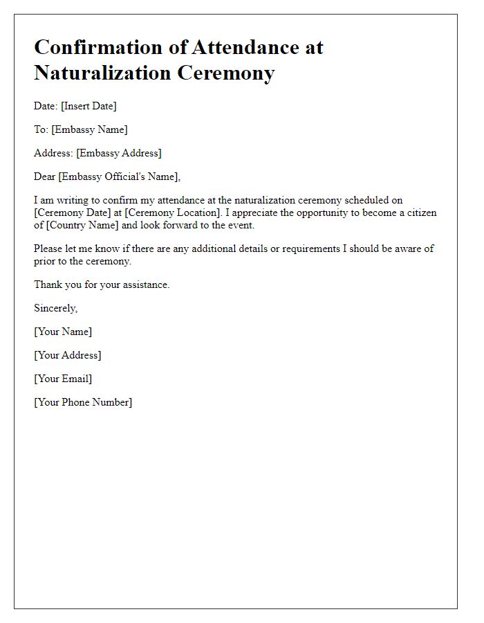 Letter template of confirmation of naturalization ceremony attendance to embassy.