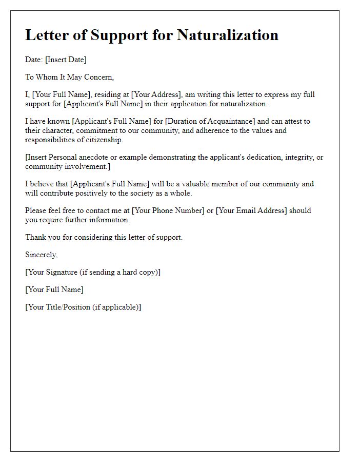 Letter template of support documentation for naturalization process at embassy.