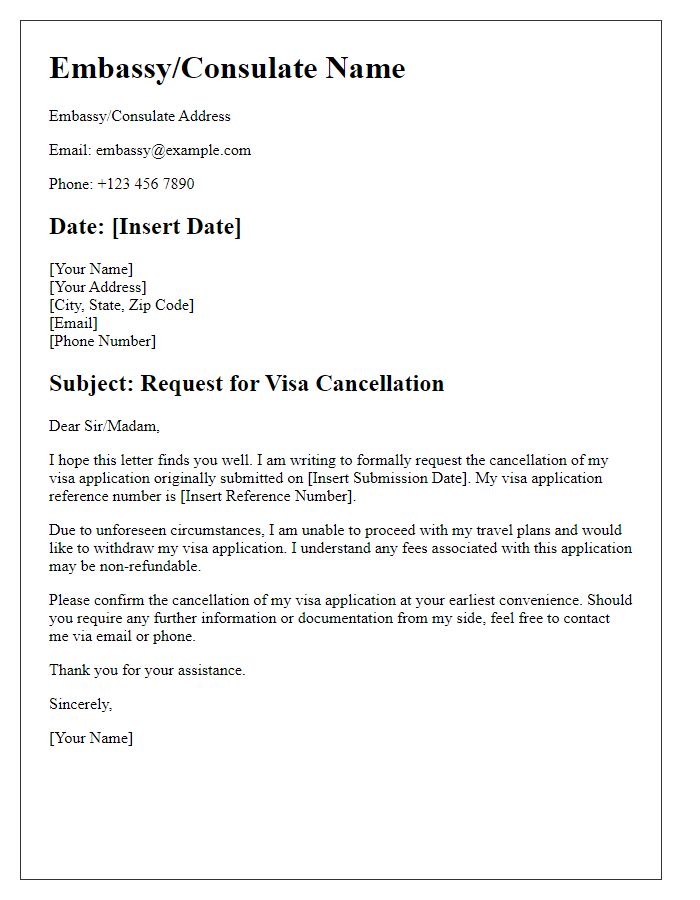 Letter template of embassy correspondence for visa cancellation.