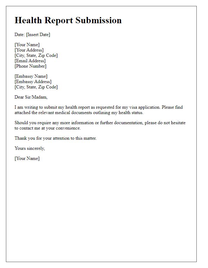 Letter template of health report submission to the embassy