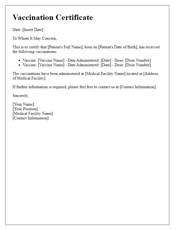 Letter template of vaccination certificate for embassy requirements