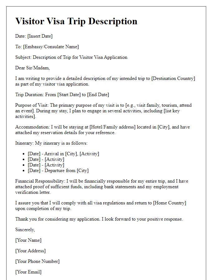 Letter template of embassy visitor visa description of trip