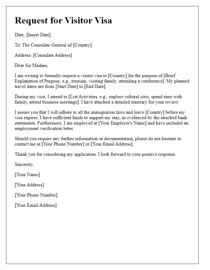 Letter template of embassy visitor visa request explanation