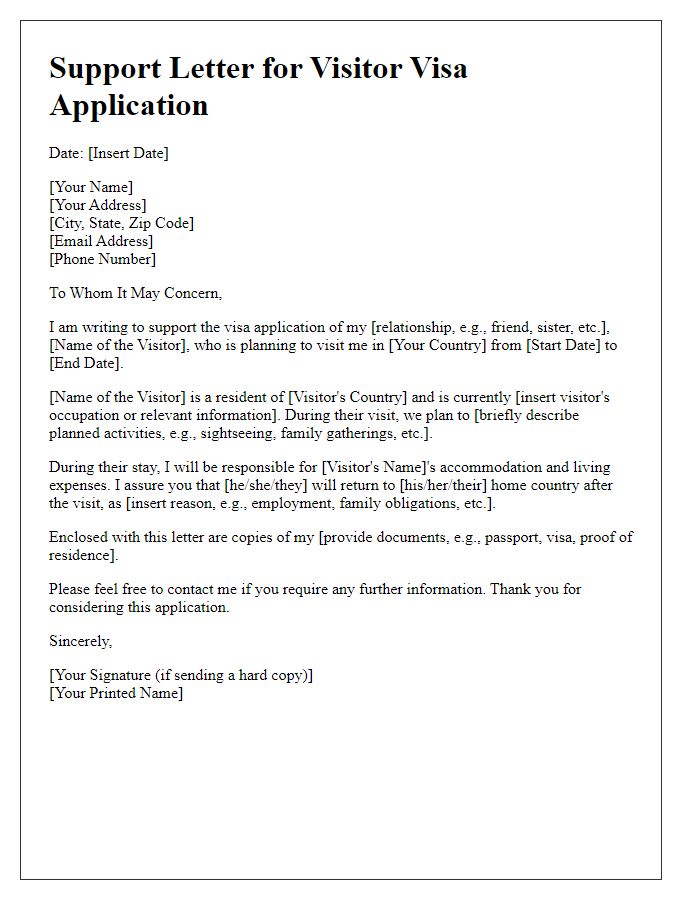 Letter template of supporting document for embassy visitor visa