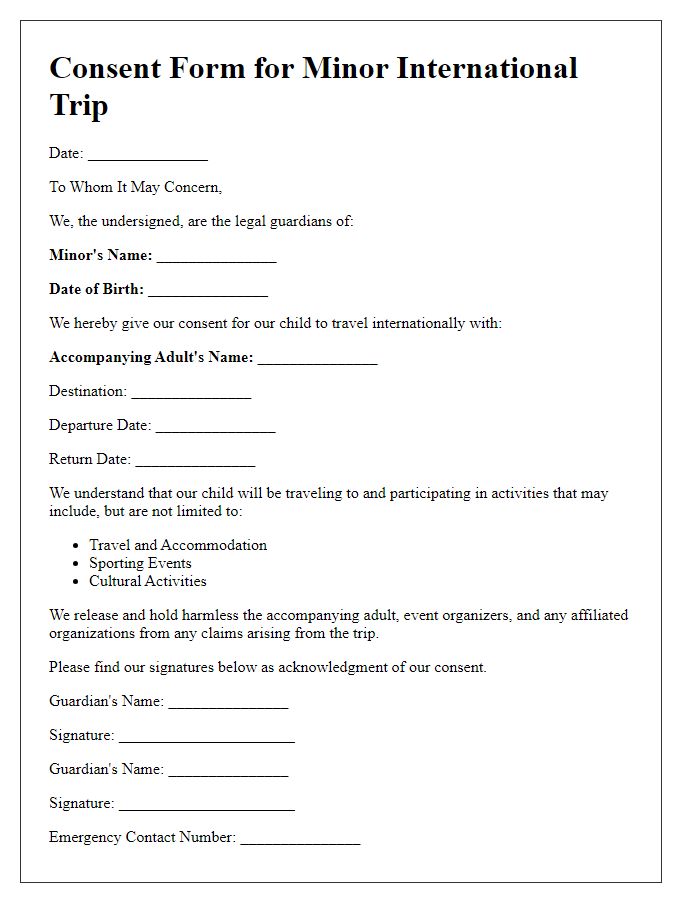 Letter template of consent form for minor international trip