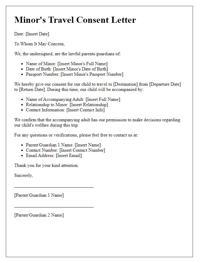 Letter template of minor's travel consent for visa application