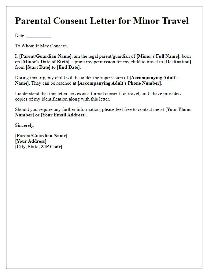 Letter template of parental consent for minor travel