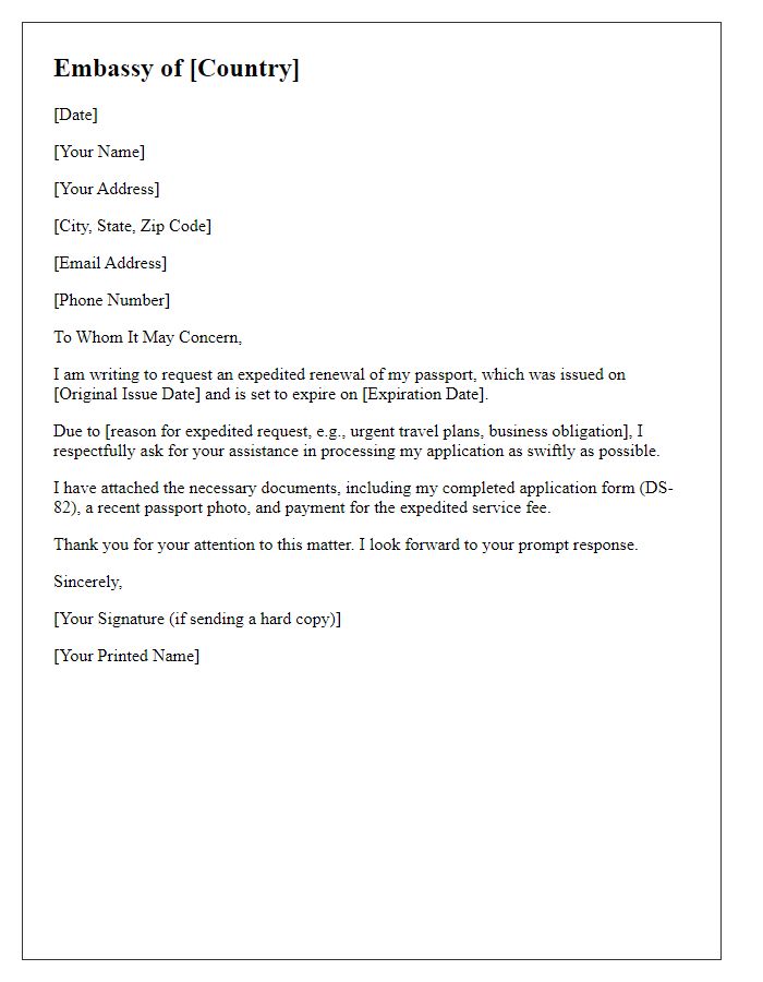 Letter template of embassy expedited passport renewal request