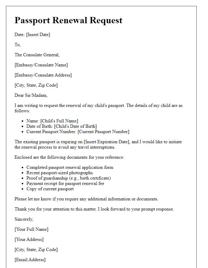 Letter template of embassy passport renewal for minor