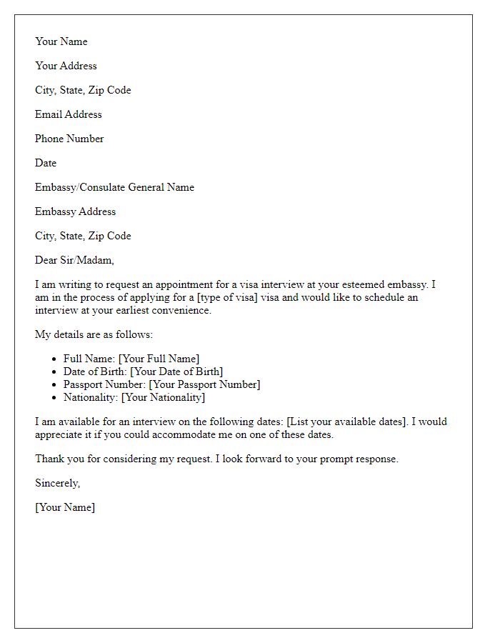 Letter template of embassy visa interview scheduling request