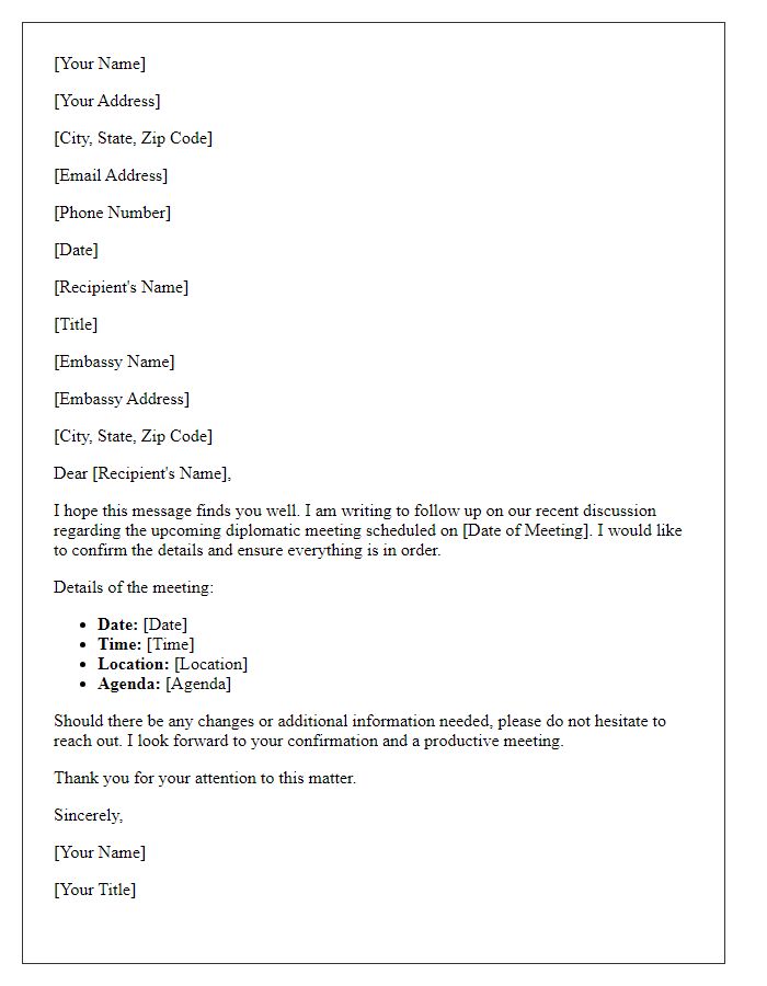 Letter template of follow-up for embassy diplomatic meeting details