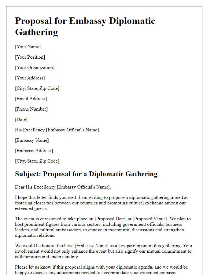 Letter template of proposal for embassy diplomatic gathering