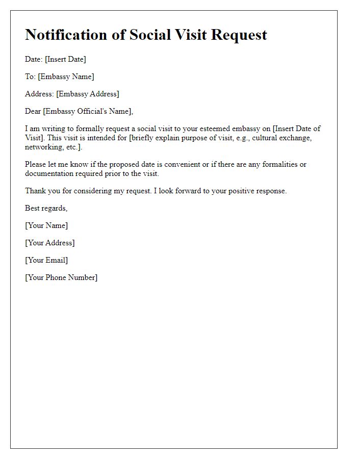 Letter template of notification for embassy social visit request