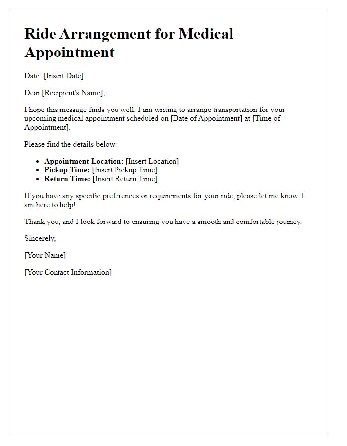 Letter template of Arranging Rides for Medical Appointments