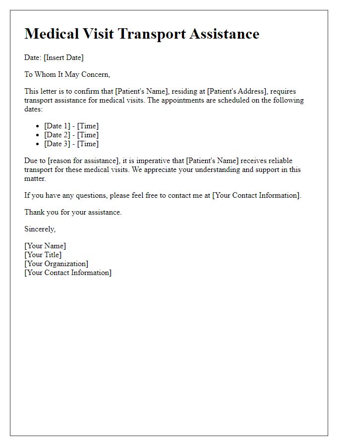 Letter template of Medical Visit Transport Assistance