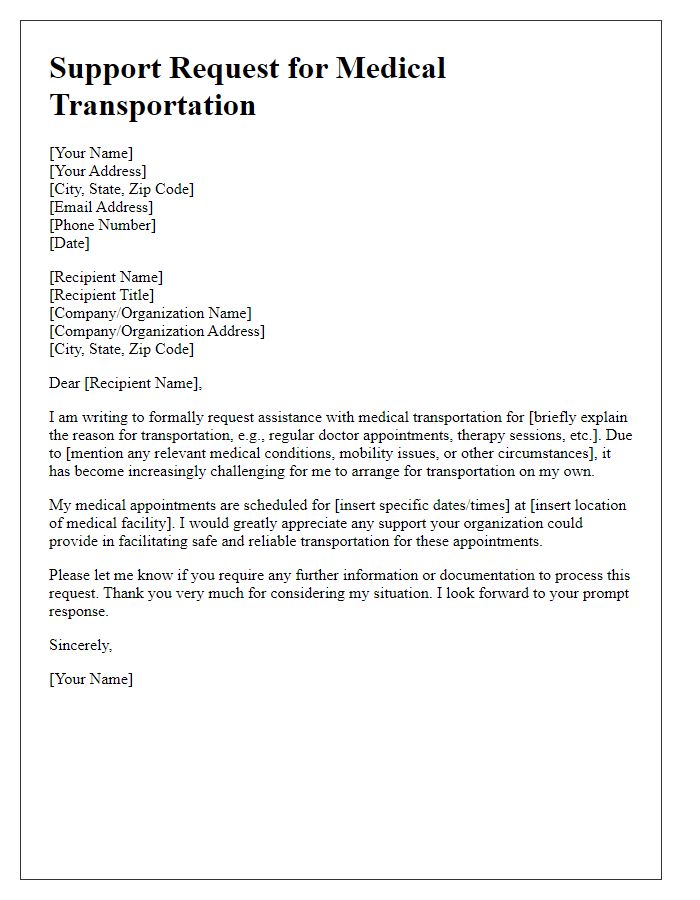 Letter template of Support Request for Medical Transportation