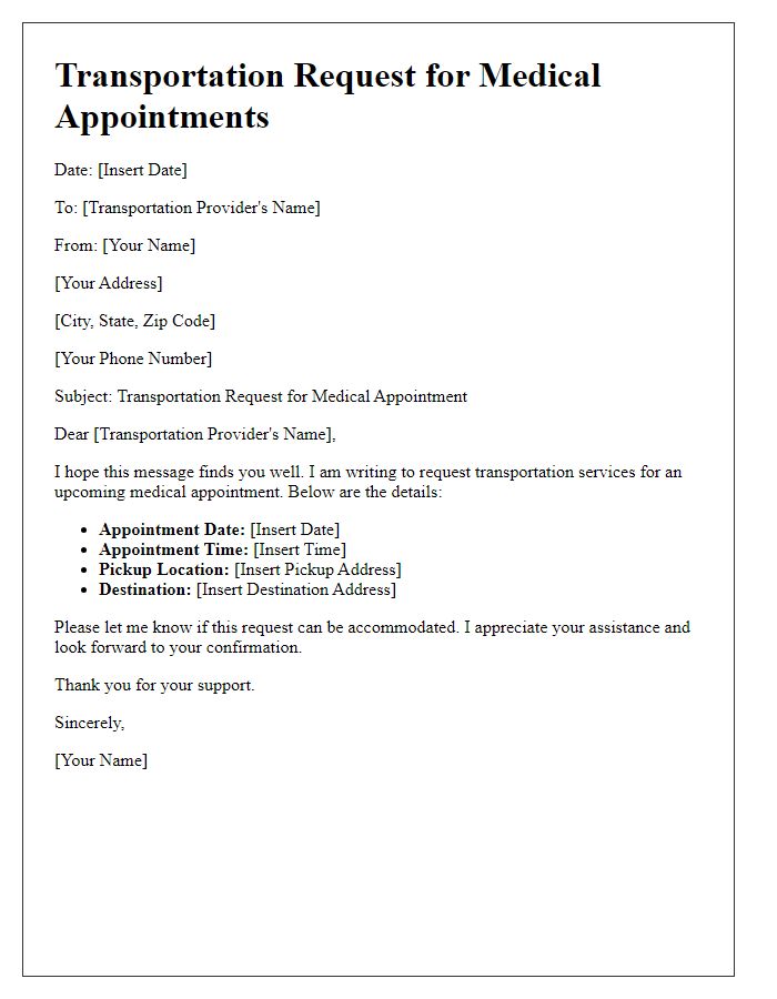 Letter template of Transportation Request for Medical Appointments