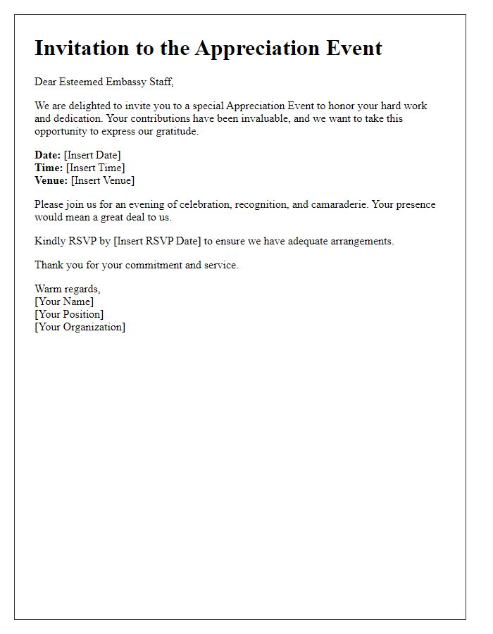 Letter template of appreciation event invitation for embassy staff