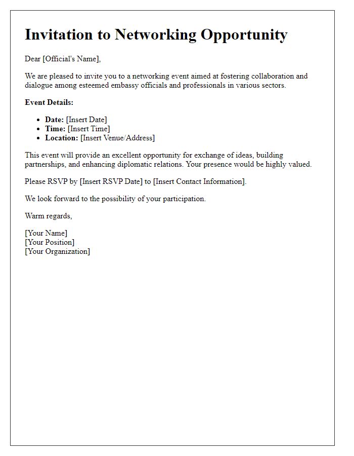 Letter template of networking opportunity invitation for embassy officials