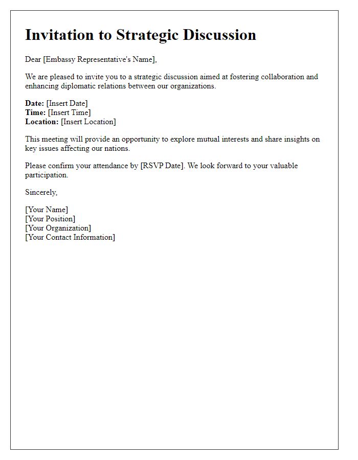 Letter template of strategic discussion invitation for embassy representatives