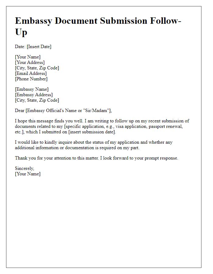 Letter template of Embassy Document Submission Follow-Up