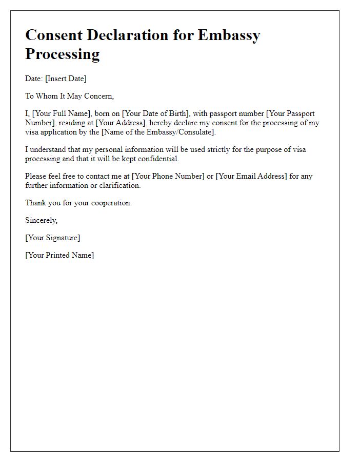 Letter template of consent declaration for embassy processing